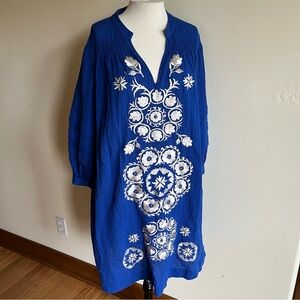 Wrap London Royal Blue Dress with White Floral Embroidery